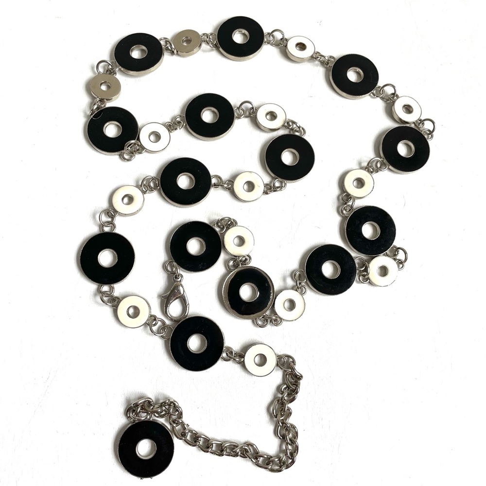 BLACK CREAM METAL CIRCLE DISC BELT NECKLACE CHUNKY WASHERS CHAIN LINK